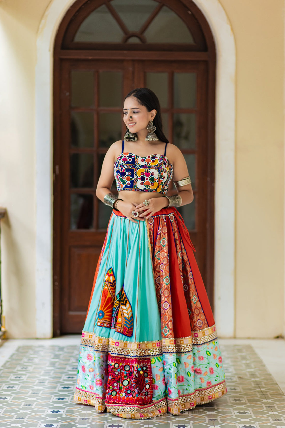 Vibrant Multicolor Embroidered Navratri Lehenga Choli