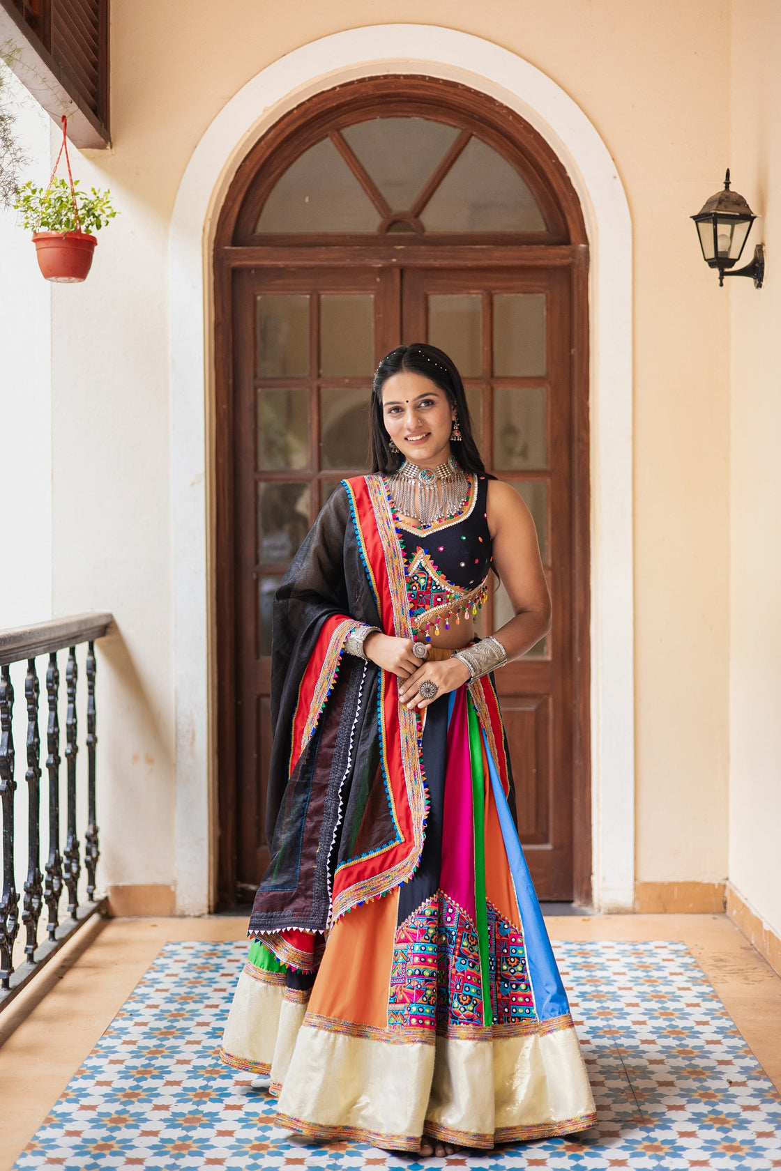 Multi-Color Ghaghra with Black Dupatta