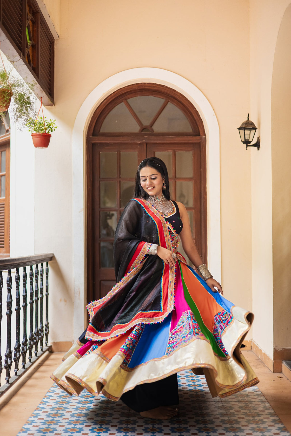 Multi-Color Ghaghra with Black Dupatta