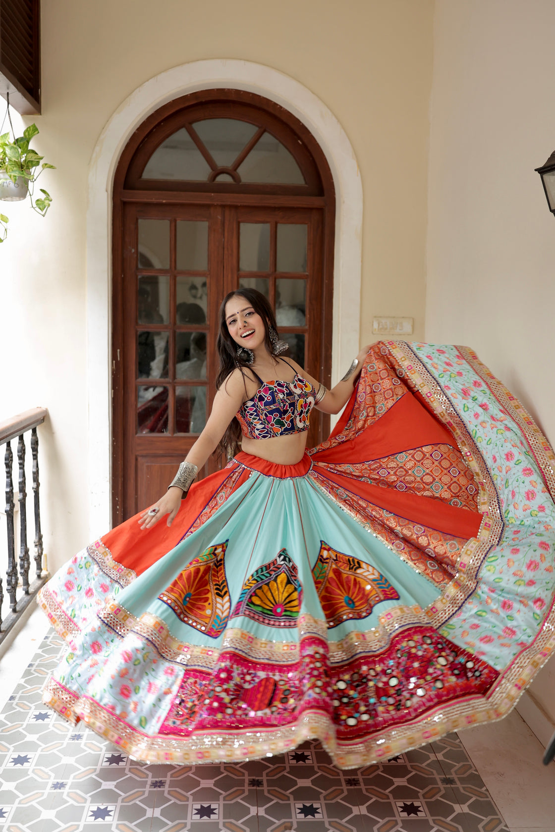 Vibrant Multicolor Embroidered Navratri Lehenga Choli